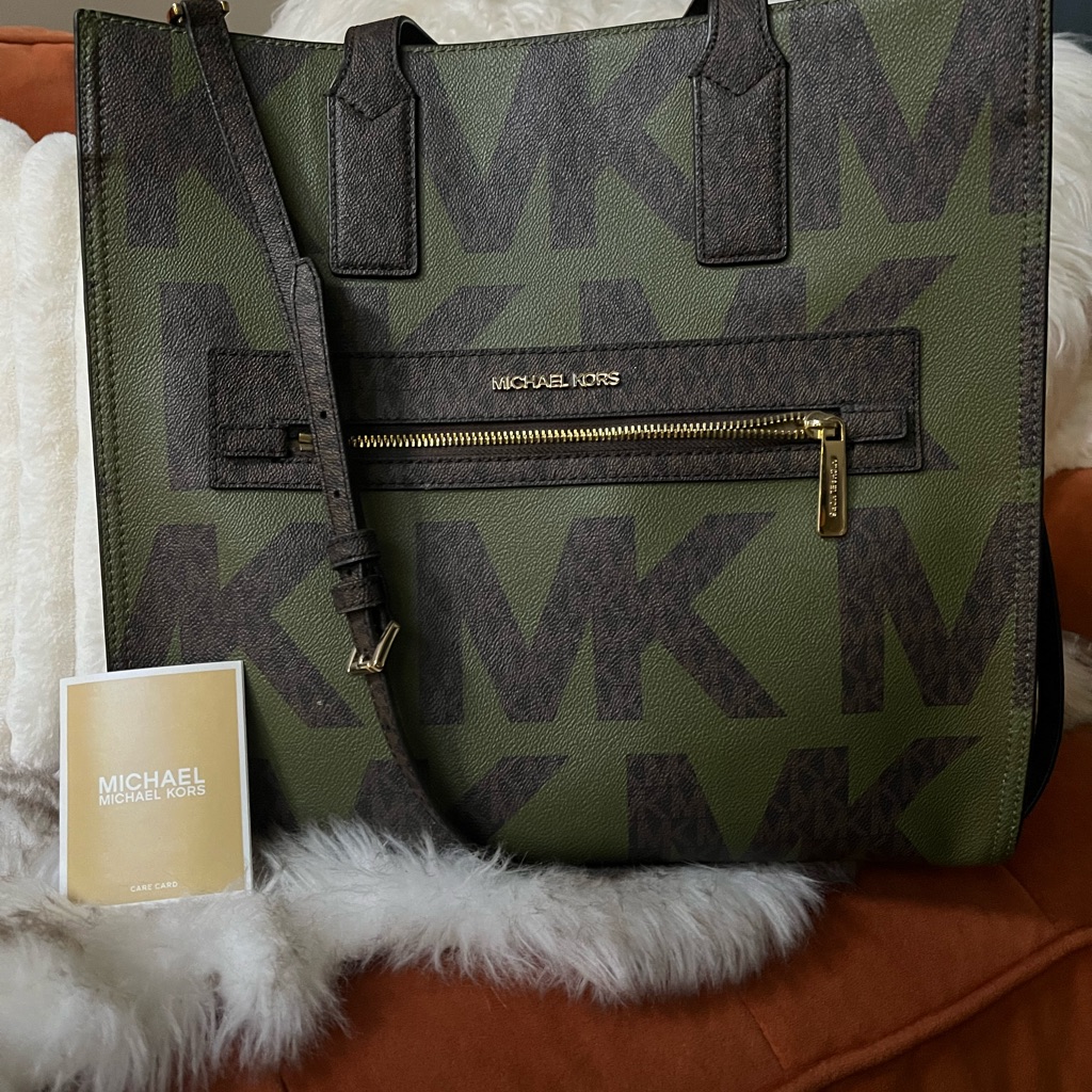 Michael Kors Dark Green Tote Bag With Mk Logo